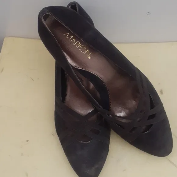 NEW Markon Suede wedges heels Shoes Pumps sz 10 cut out strappy