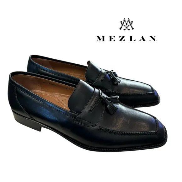 New Mezlan 2135 Men's Black Leather Slip-on Tassel Loafers Dress Shoes 11