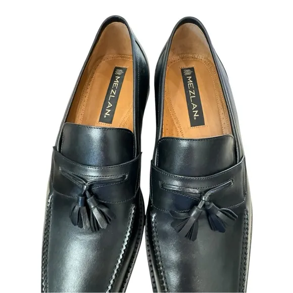 New Mezlan 2135 Men's Black Leather Slip-on Tassel Loafers Dress Shoes 11