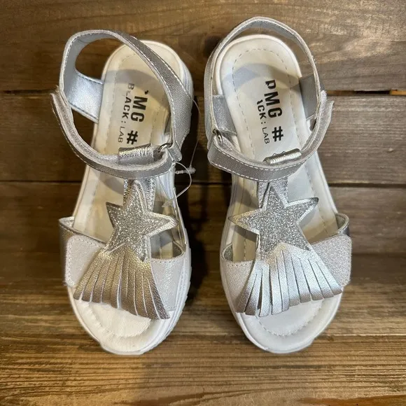 New NWOB Little Kids Primigi Silver Glitter Star Strappy Shoes Sandals Size 13 C