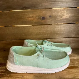 New NWT Big Kids Hey Dude Wendy Green Glitter Comfort Slip On Shoes Loafers 2 Y