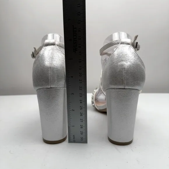 NEW Paradox London Pink Women's Hira Block Heel Sandal Silver Size 8.5