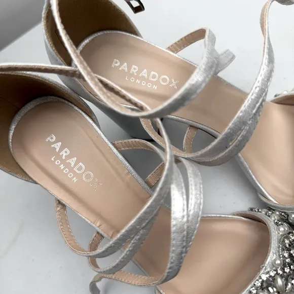 NEW Paradox London Pink Women's Hira Block Heel Sandal Silver Size 8.5