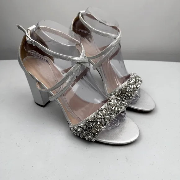 NEW Paradox London Pink Women's Hira Block Heel Sandal Silver Size 8.5