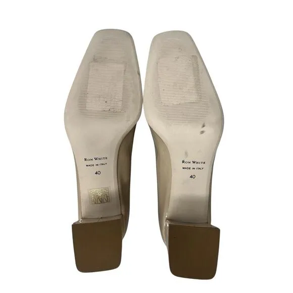 New Ron White &quot;Lizbeth&quot; Square Toe Block Heel Italy Nude Pump Shoes Size 40/9.5