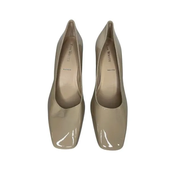 New Ron White &quot;Lizbeth&quot; Square Toe Block Heel Italy Nude Pump Shoes Size 40/9.5
