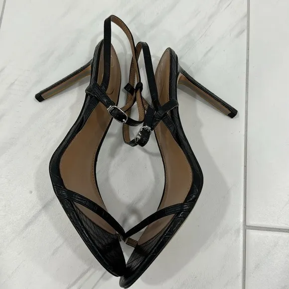 NEW! Sam Edelman Black Croc Doran Strappy Heeled Sandal - Size 8.5