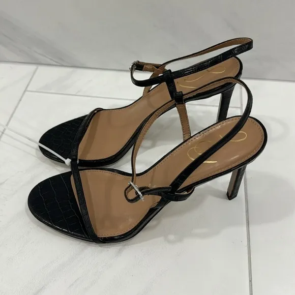 NEW! Sam Edelman Black Croc Doran Strappy Heeled Sandal - Size 8.5