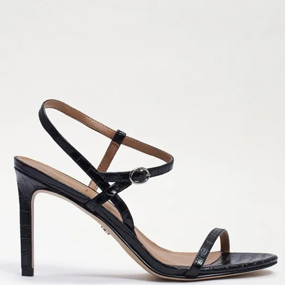 NEW! Sam Edelman Black Croc Doran Strappy Heeled Sandal - Size 8.5