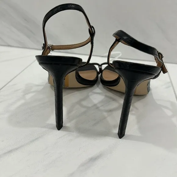 NEW! Sam Edelman Black Croc Doran Strappy Heeled Sandal - Size 8.5