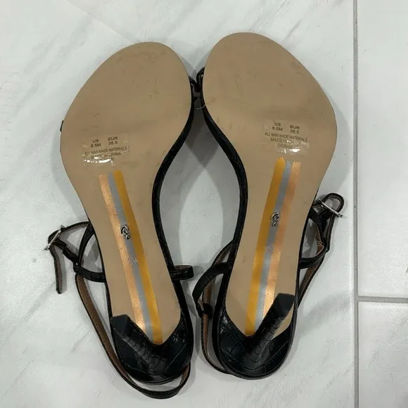 NEW! Sam Edelman Black Croc Doran Strappy Heeled Sandal - Size 8.5