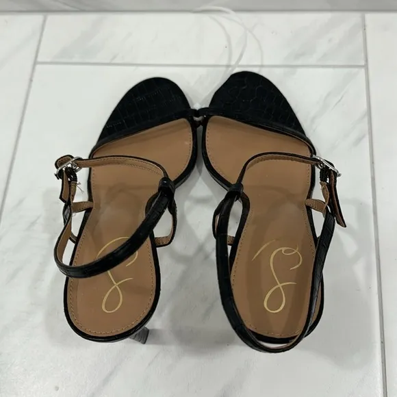 NEW! Sam Edelman Black Croc Doran Strappy Heeled Sandal - Size 8.5
