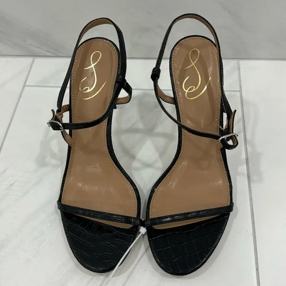 NEW! Sam Edelman Black Croc Doran Strappy Heeled Sandal - Size 8.5