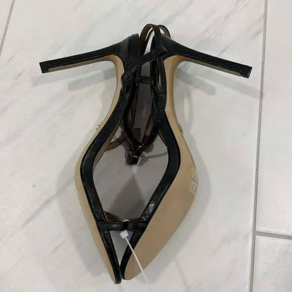 NEW! Sam Edelman Black Croc Doran Strappy Heeled Sandal - Size 8.5