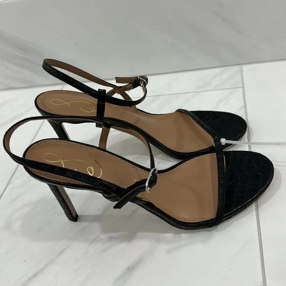 NEW! Sam Edelman Black Croc Doran Strappy Heeled Sandal - Size 8.5