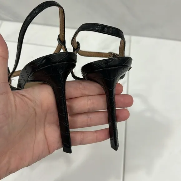 NEW! Sam Edelman Black Croc Doran Strappy Heeled Sandal - Size 8.5