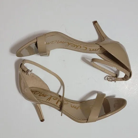 NEW Sam Edelman Patti Heel Sandals Womens 9.5 Nude Beige Basic Simple Neutral