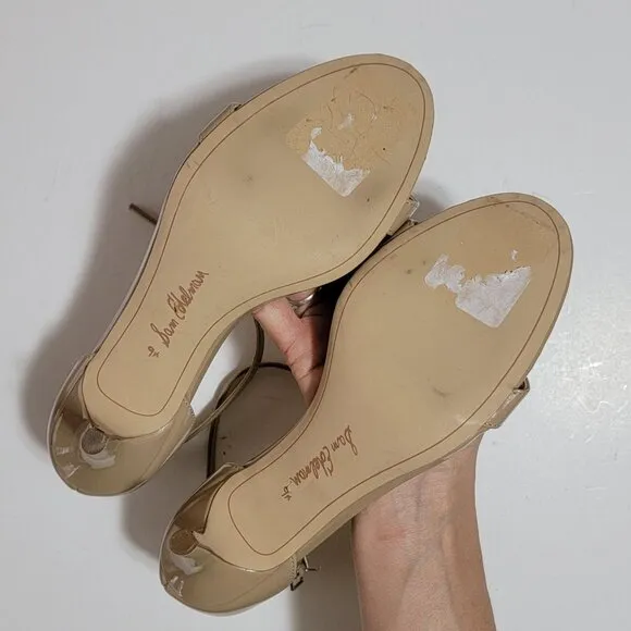 NEW Sam Edelman Patti Heel Sandals Womens 9.5 Nude Beige Basic Simple Neutral