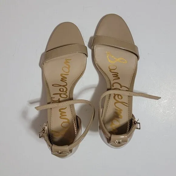 NEW Sam Edelman Patti Heel Sandals Womens 9.5 Nude Beige Basic Simple Neutral