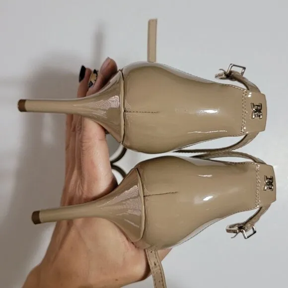 NEW Sam Edelman Patti Heel Sandals Womens 9.5 Nude Beige Basic Simple Neutral