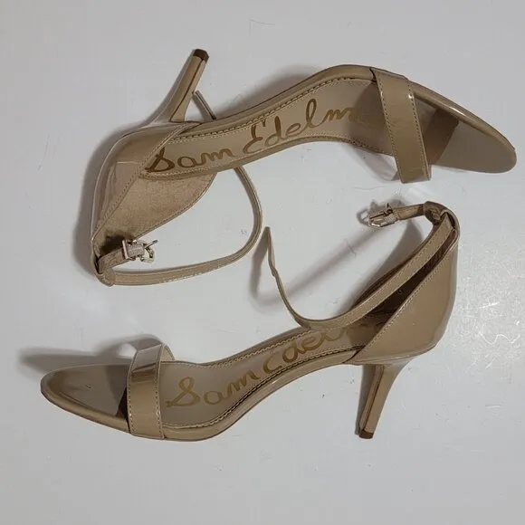 NEW Sam Edelman Patti Heel Sandals Womens 9.5 Nude Beige Basic Simple Neutral