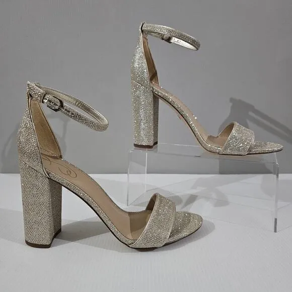 NEW Sam Edelman Yaro Block Heel Sandal Jute Glam Mesh Light Gold Size 10