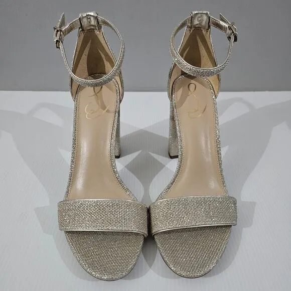 NEW Sam Edelman Yaro Block Heel Sandal Jute Glam Mesh Light Gold Size 10