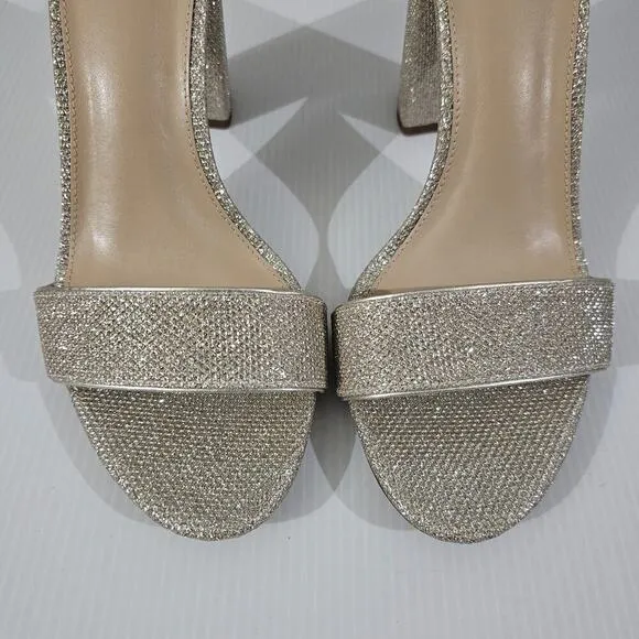 NEW Sam Edelman Yaro Block Heel Sandal Jute Glam Mesh Light Gold Size 10