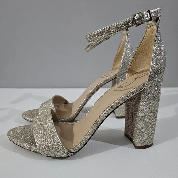 NEW Sam Edelman Yaro Block Heel Sandal Jute Glam Mesh Light Gold Size 10