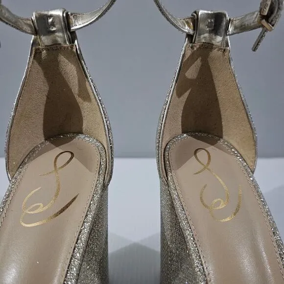 NEW Sam Edelman Yaro Block Heel Sandal Jute Glam Mesh Light Gold Size 10