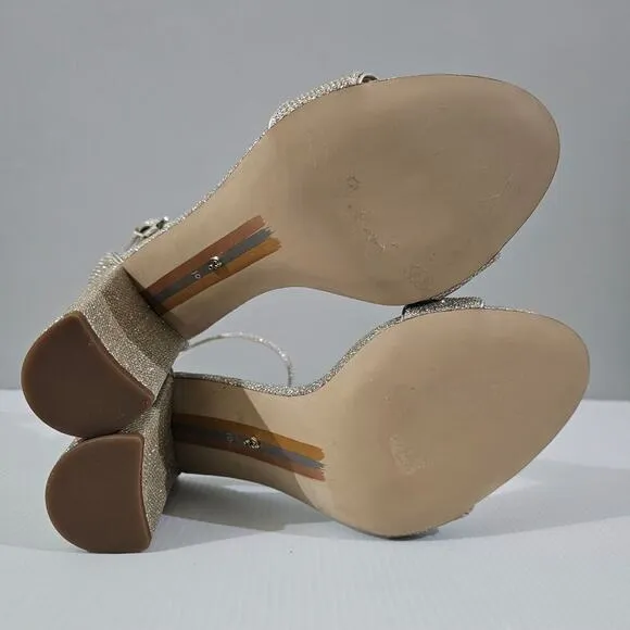 NEW Sam Edelman Yaro Block Heel Sandal Jute Glam Mesh Light Gold Size 10