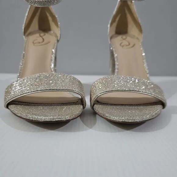NEW Sam Edelman Yaro Block Heel Sandal Jute Glam Mesh Light Gold Size 10
