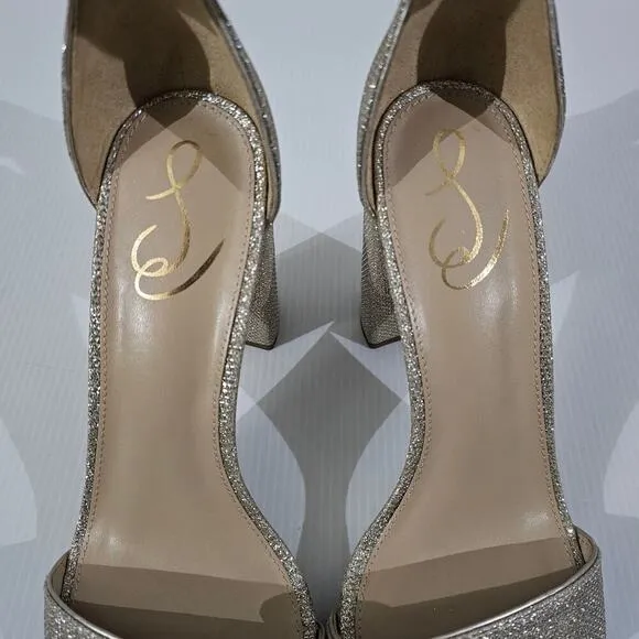 NEW Sam Edelman Yaro Block Heel Sandal Jute Glam Mesh Light Gold Size 10