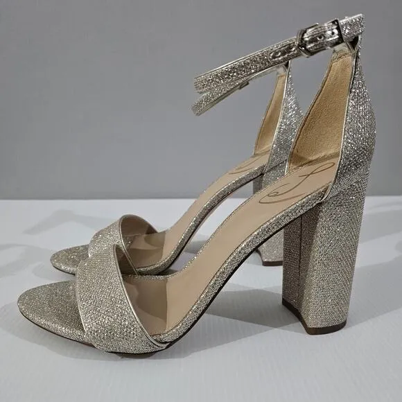 NEW Sam Edelman Yaro Block Heel Sandal Jute Glam Mesh Light Gold Size 10