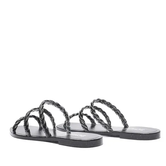 New Schutz The Diana black glitter strappy jelly sandals Size 8
