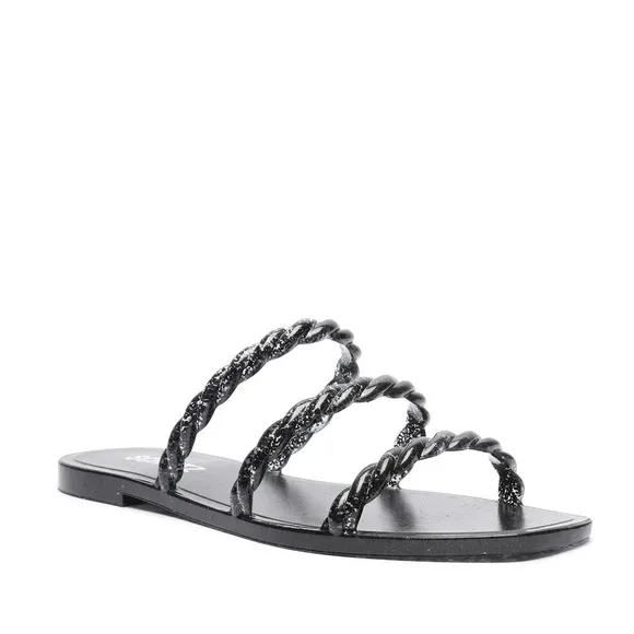 New Schutz The Diana black glitter strappy jelly sandals Size 8