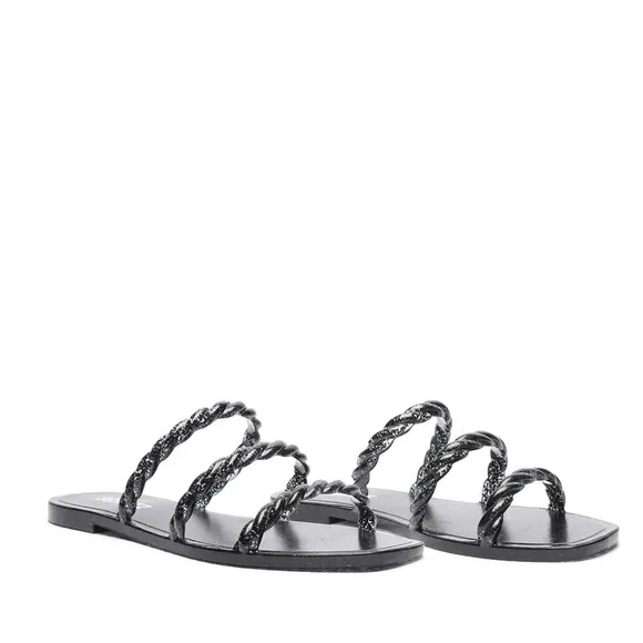 New Schutz The Diana black glitter strappy jelly sandals Size 8