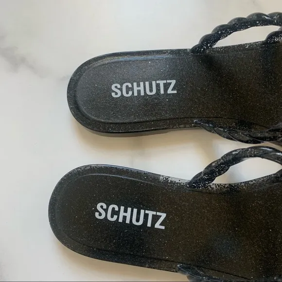 New Schutz The Diana black glitter strappy jelly sandals Size 8