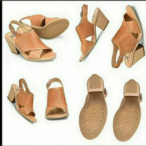 New Sofft Tan Leather Slingback  Block Heel Sandals Size 11