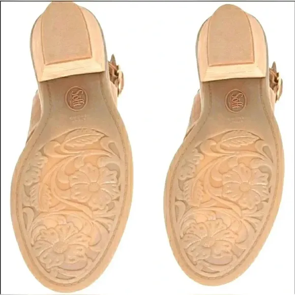New Sofft Tan Leather Slingback  Block Heel Sandals Size 11
