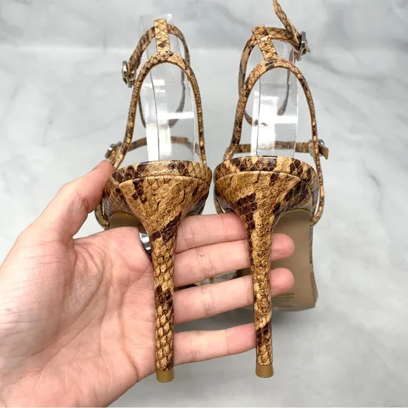 NEW Steve Madden Theresa Snakeskin Print Minimalist Strappy Sandal Heels 90s 9