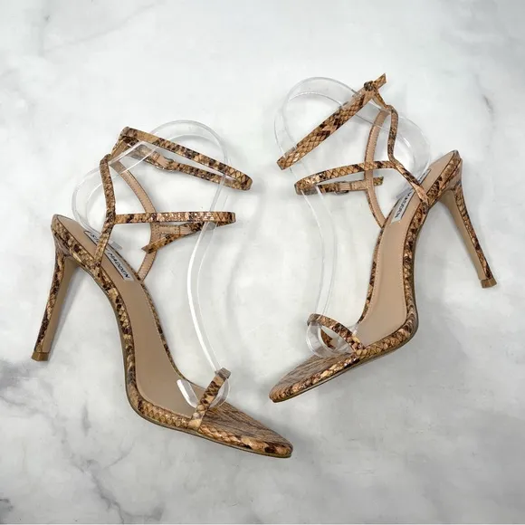 NEW Steve Madden Theresa Snakeskin Print Minimalist Strappy Sandal Heels 90s 9