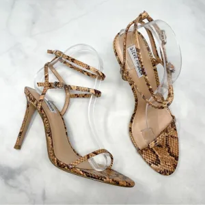 NEW Steve Madden Theresa Snakeskin Print Minimalist Strappy Sandal Heels 90s 9