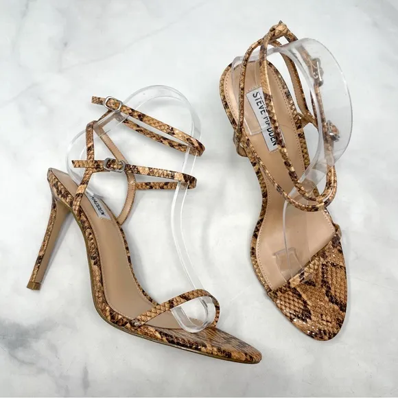 NEW Steve Madden Theresa Snakeskin Print Minimalist Strappy Sandal Heels 90s 9