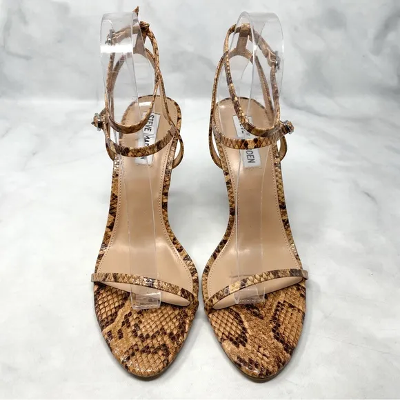 NEW Steve Madden Theresa Snakeskin Print Minimalist Strappy Sandal Heels 90s 9