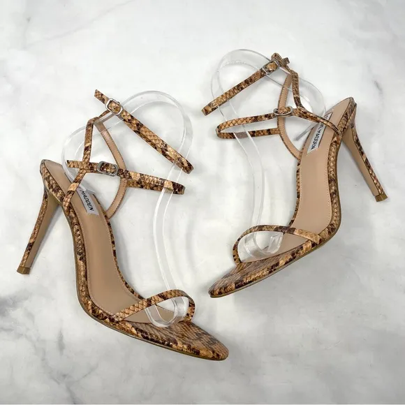 NEW Steve Madden Theresa Snakeskin Print Minimalist Strappy Sandal Heels 90s 9