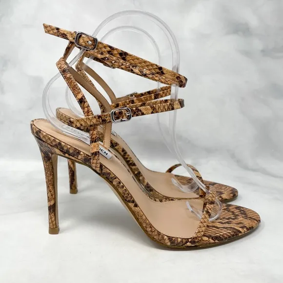 NEW Steve Madden Theresa Snakeskin Print Minimalist Strappy Sandal Heels 90s 9