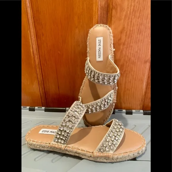 New STEVE MADDEN ZENDAYA SANDALS 8 rhinestone glitter slide