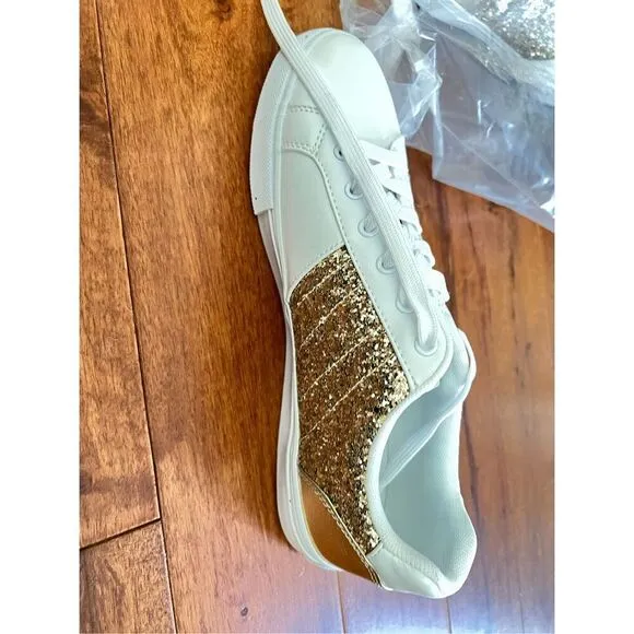 New Tommy Hilfiger Glitter gold and white Woman's Sneakers &amp; Athletic Shoes Tomm