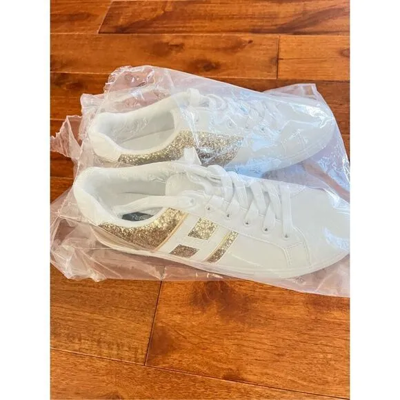 New Tommy Hilfiger Glitter gold and white Woman's Sneakers &amp; Athletic Shoes Tomm